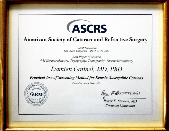 Prix ASCRS 2011 Dr Gatinel cornée