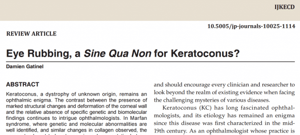 Eye rubbing sine qua non for keratoconus