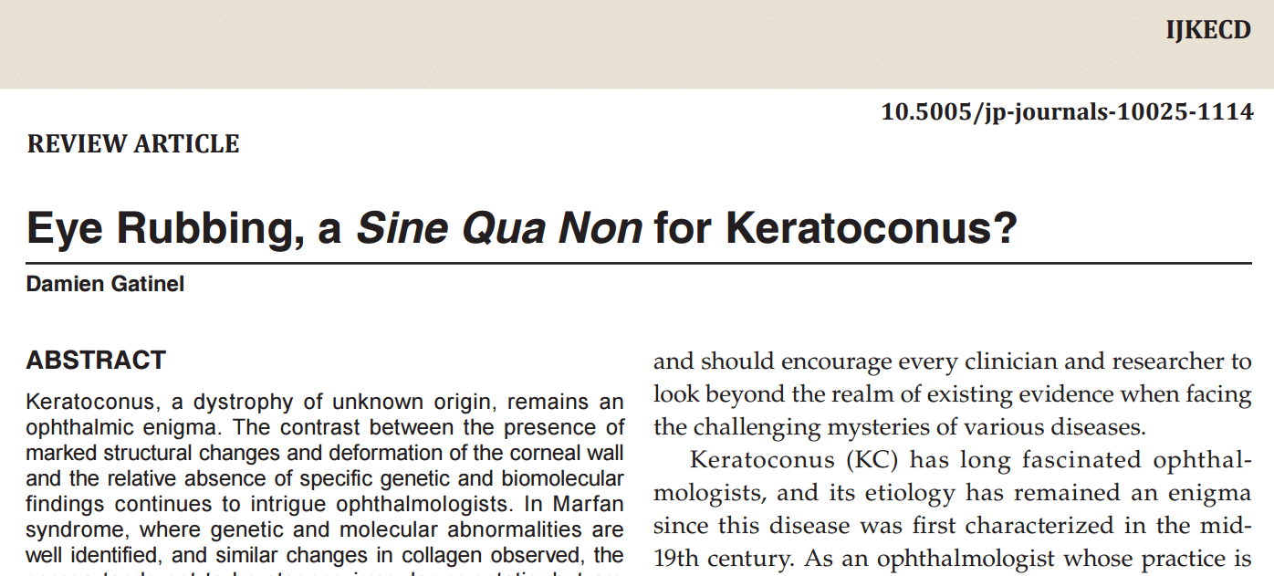 Eye Rubbing A Sine Qua Non For Keratoconus D Gatinel Int K Kerat Ect Cor Dis 16 5 1 6 12 Docteur Damien Gatinel