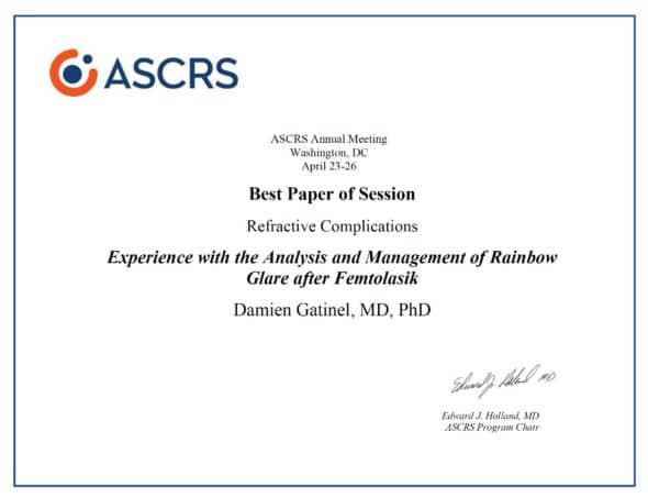 Best Paper of Session Damien Gatnel Rainbow Glare ASCRS