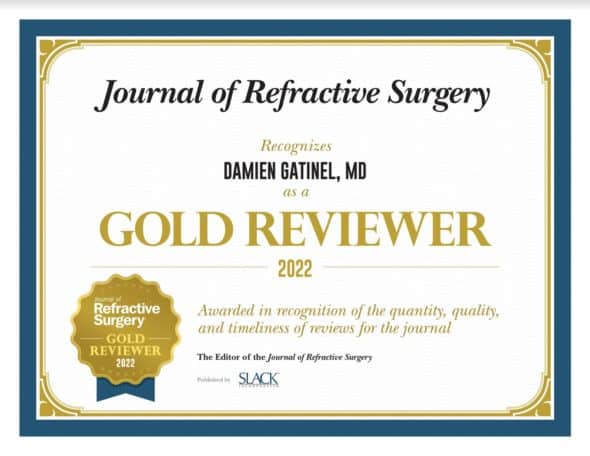 Damien Gatinel award gold reviewer journal of refractive surgery